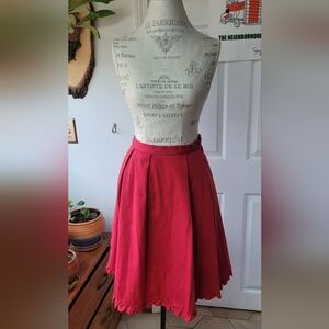 Anthropologie Fei Red Pleated Skirt Ruffle Hem Cotton Linen Size 8